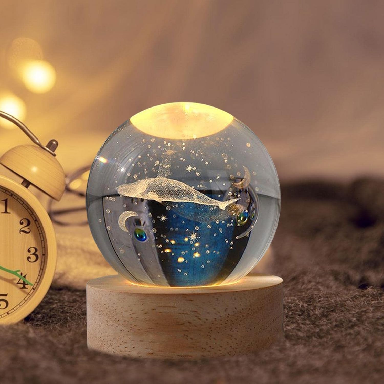 Desidiya Moon Crystal Ball Night Light,2.4 Inch Glass Ball Night LED Lamp with Woodern Base,Decorations Gifts for Men,Women,Kids,Boys,Girls | Gifts for Woman | Valentine Gift for Girlfriends