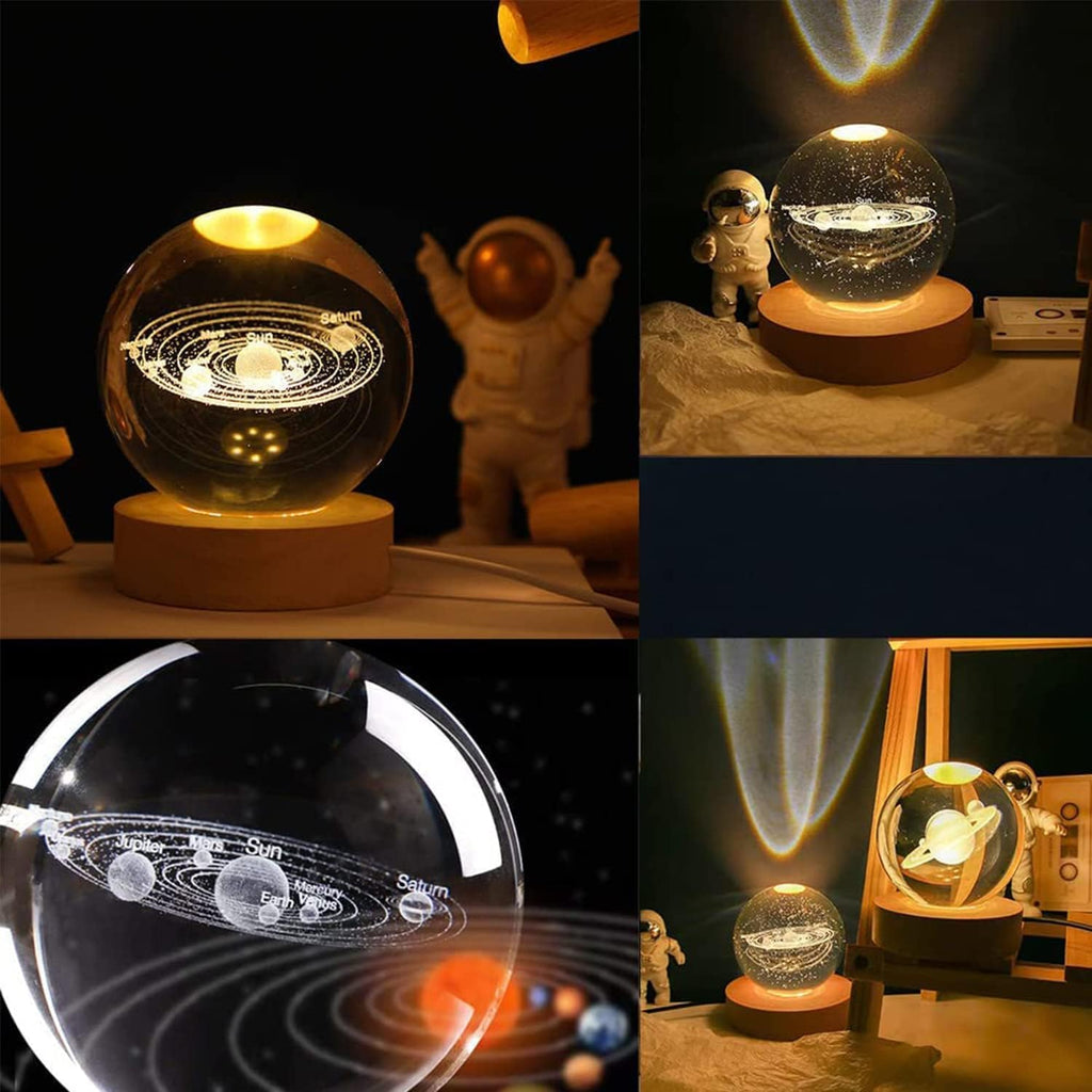 Desidiya Moon Crystal Ball Night Light,2.4 Inch Glass Ball Night LED Lamp with Woodern Base,Decorations Gifts for Men,Women,Kids,Boys,Girls | Gifts for Woman | Valentine Gift for Girlfriends