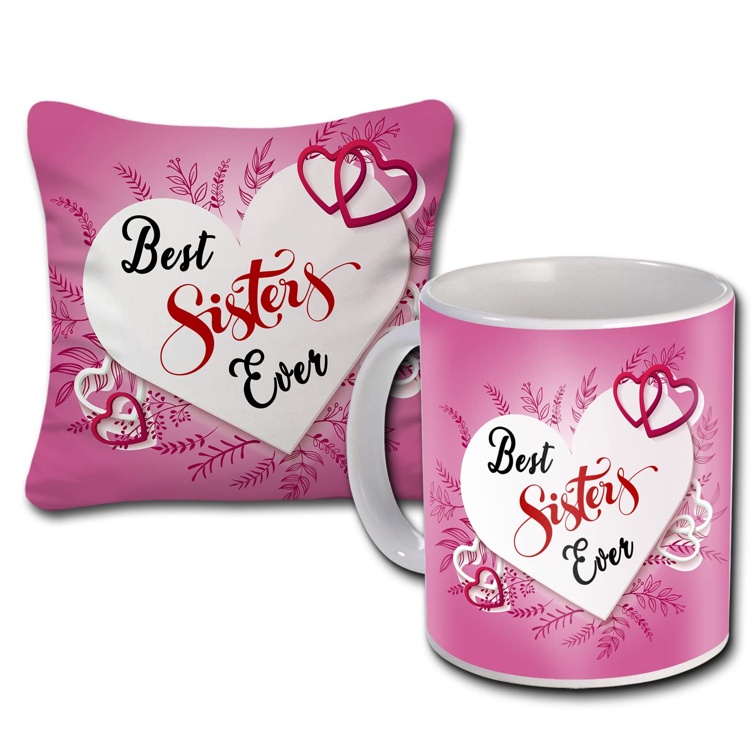 Rakhi Gift for Sister Birthday Anniversary Rakhi Gift Retrun Combo-Printed Coffee Mug Cushion Cover(12x12 Inch) with Filler and Keychain (Green)