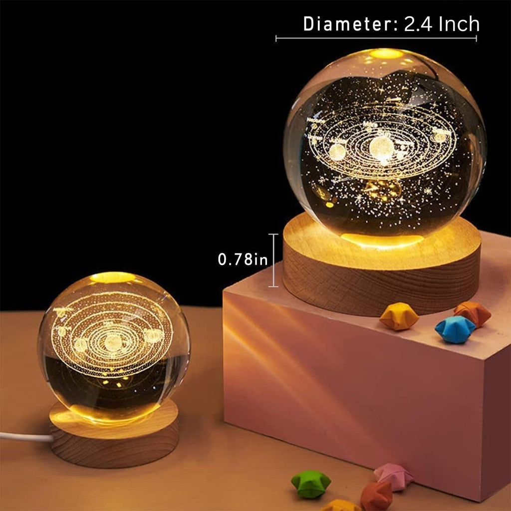 Desidiya Moon Crystal Ball Night Light,2.4 Inch Glass Ball Night LED Lamp with Woodern Base,Decorations Gifts for Men,Women,Kids,Boys,Girls | Gifts for Woman | Valentine Gift for Girlfriends