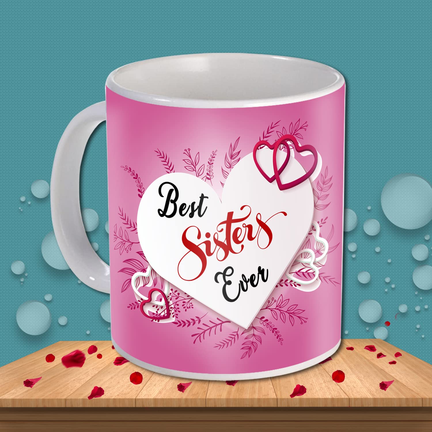 Rakhi Gift for Sister Birthday Anniversary Rakhi Gift Retrun Combo-Printed Coffee Mug Cushion Cover(12x12 Inch) with Filler and Keychain (Green)