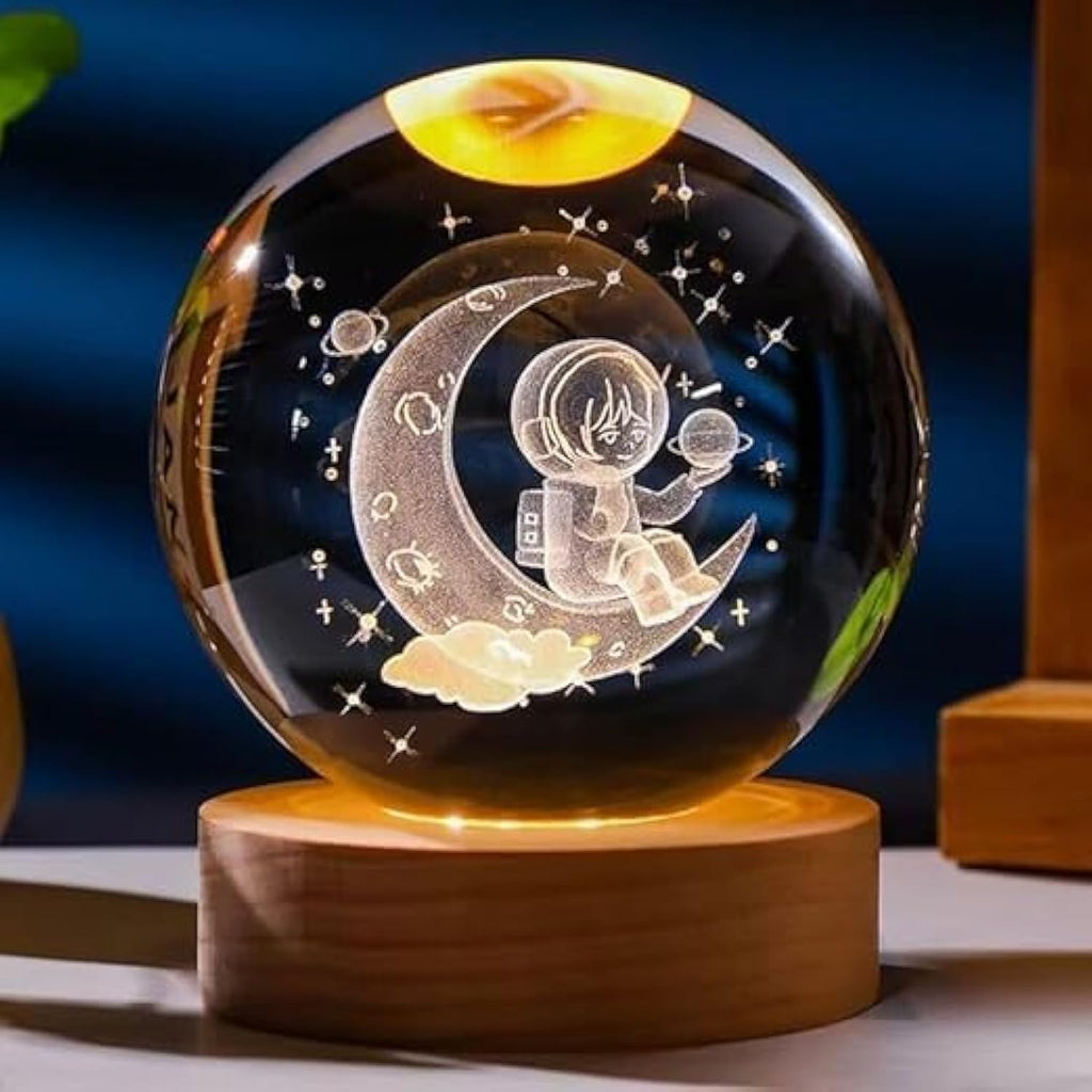 Desidiya Moon Crystal Ball Night Light,2.4 Inch Glass Ball Night LED Lamp with Woodern Base,Decorations Gifts for Men,Women,Kids,Boys,Girls | Gifts for Woman | Valentine Gift for Girlfriends