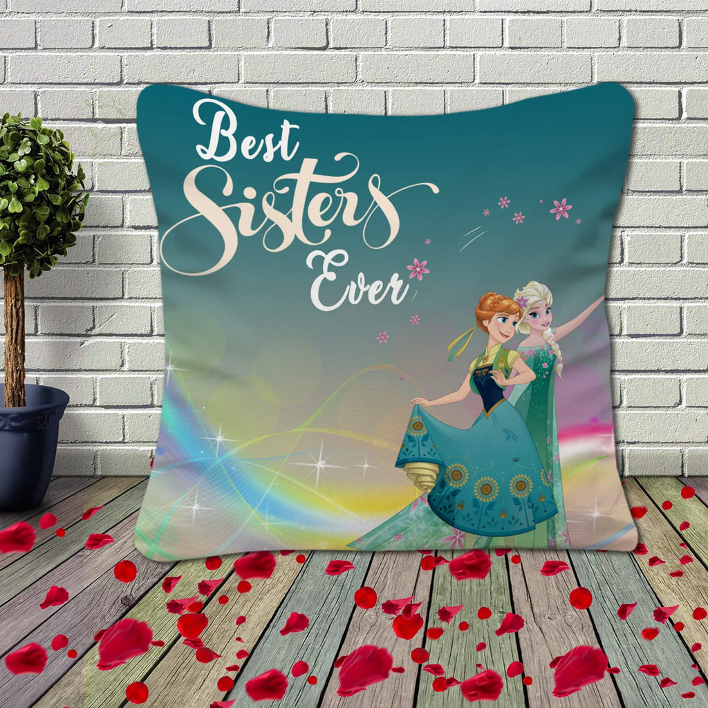 Rakhi Gift for Sister Birthday Anniversary Rakhi Gift Retrun Combo-Printed Coffee Mug Cushion Cover(12x12 Inch) with Filler and Keychain (Green)
