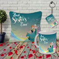 Rakhi Gift for Sister Birthday Anniversary Rakhi Gift Retrun Combo-Printed Coffee Mug Cushion Cover(12x12 Inch) with Filler and Keychain (Green)