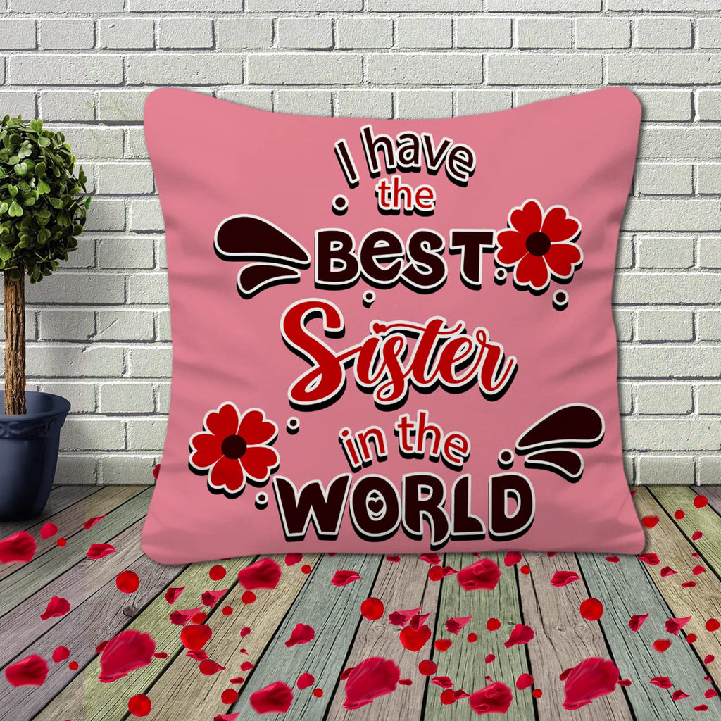 Rakhi Gift for Sister Birthday Anniversary Rakhi Gift Retrun Combo-Printed Coffee Mug Cushion Cover(12x12 Inch) with Filler and Keychain (Green)