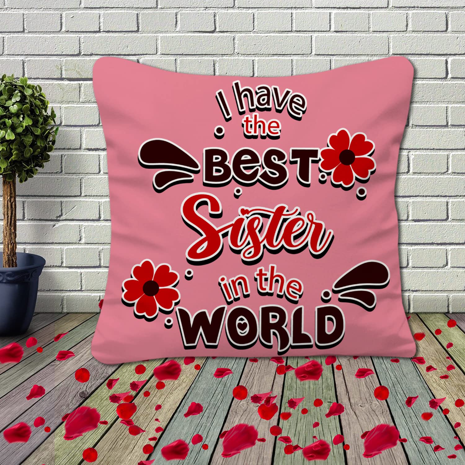 Rakhi Gift for Sister Birthday Anniversary Rakhi Gift Retrun Combo-Printed Coffee Mug Cushion Cover(12x12 Inch) with Filler and Keychain (Green)