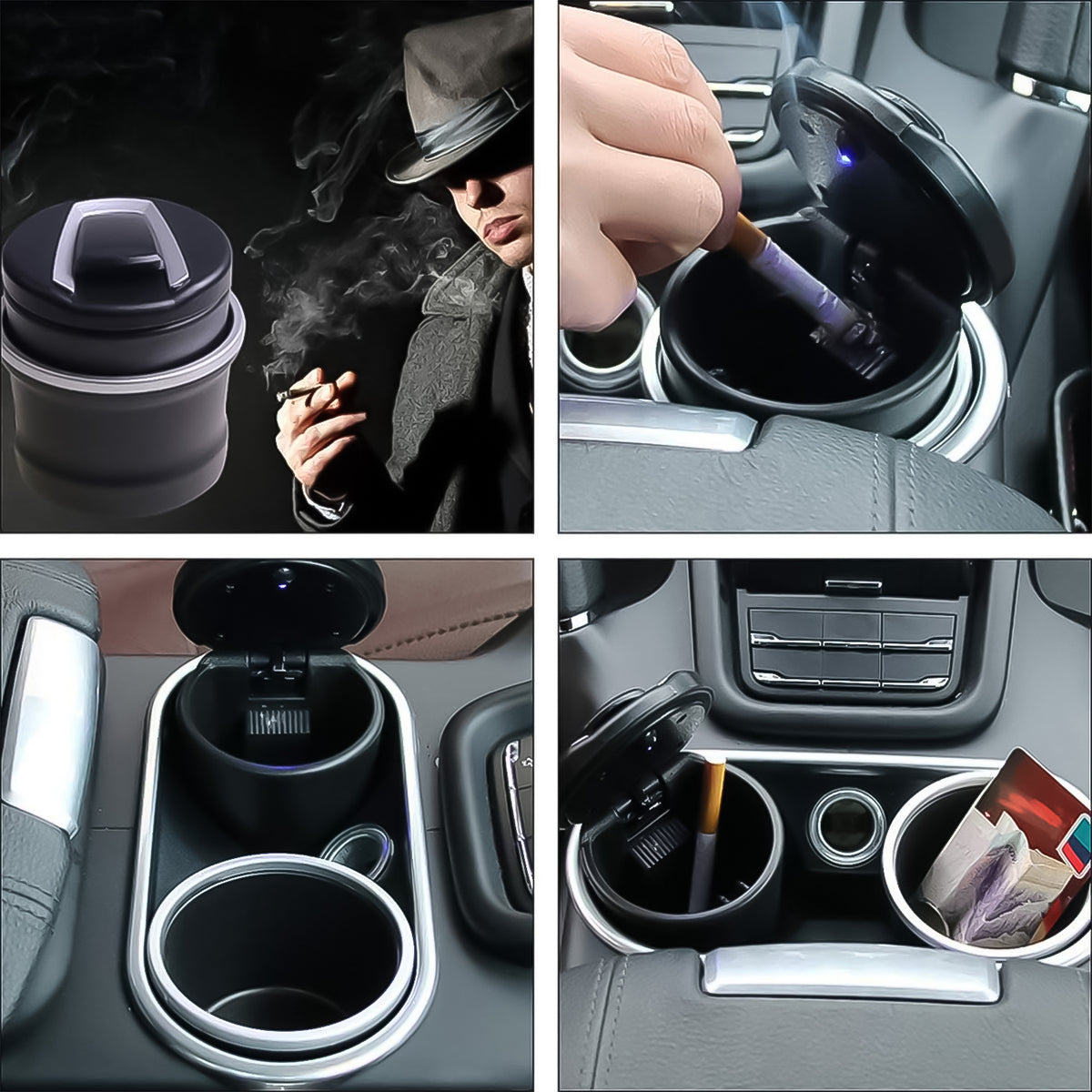 Portable Car Ashtray With Lid And Blue Led Light (1 Pc  With Color Box)