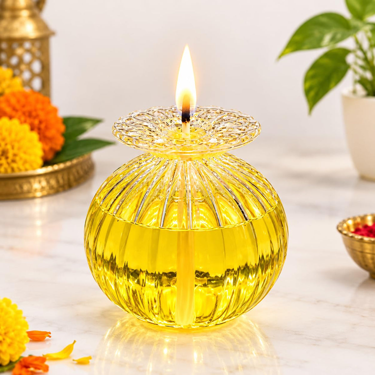 Glass Modak Shape Diya – Decorative Diwali Diya for Pooja & Festive Ho ...