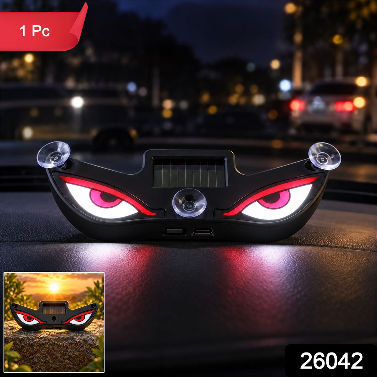 Solar Evil Eyes Warning Light With Usb Charging And Suction Mount (1 Pc)